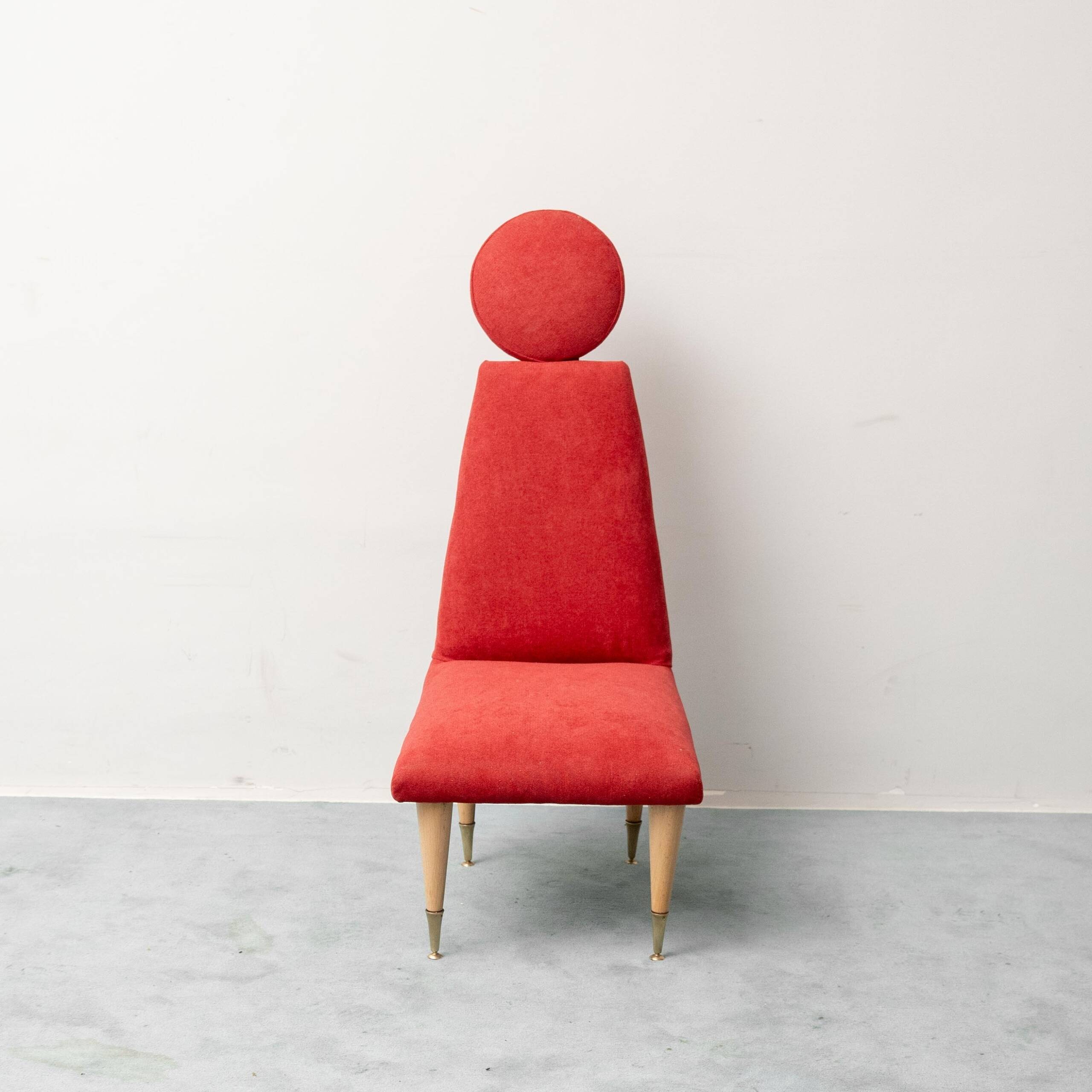 Vintage high-back chair in red fabric, 1960s design