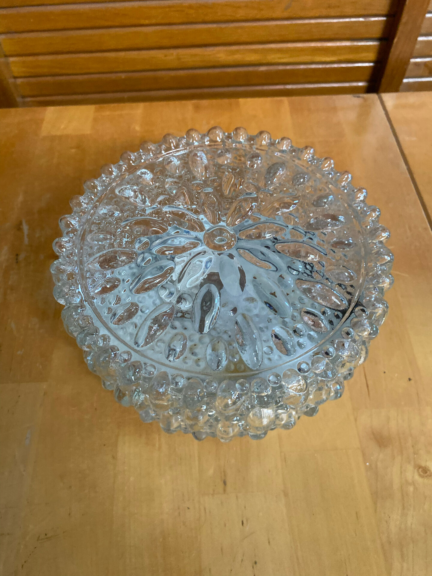 Vintage Ceiling Light Fixture with Moulded Glass + White Metal Support Mid-Century
