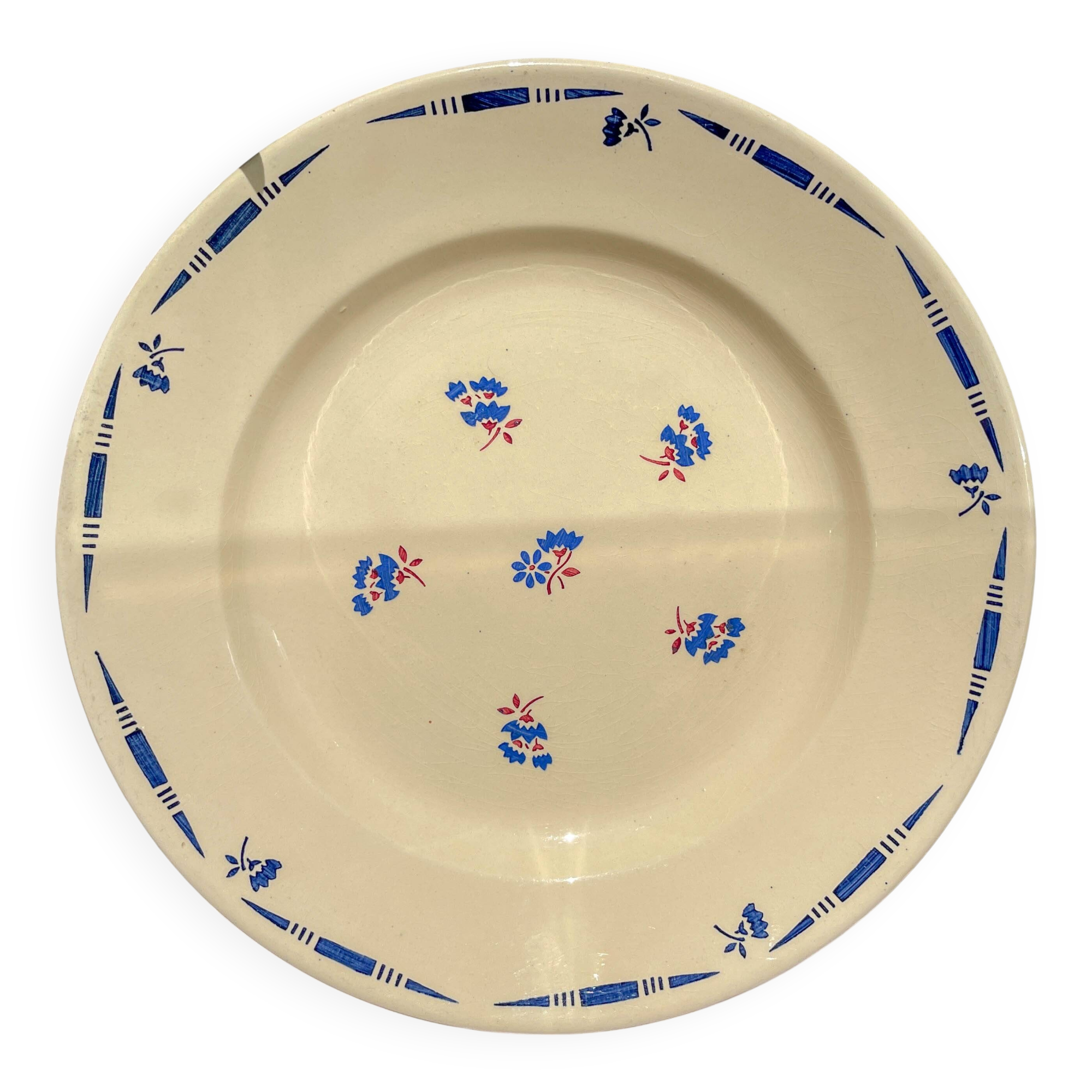 Large vintage K&G Luneville porcelain dish "Flore" 1950s small blue flowers