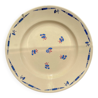 Grand plat porcelaine vintage K&G Luneville "Flore" 1950s petites fleurs bleues