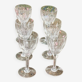 6 large old-cut crystal wine glasses, magnificent patterns