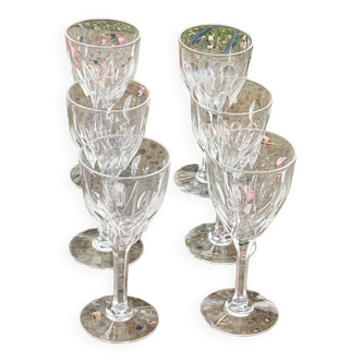 6 large old-cut crystal wine glasses, magnificent patterns