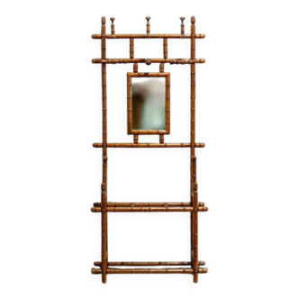 Coat rack with mirror and umbrella stand in faux bamboo, 1950s.