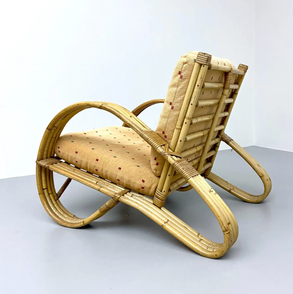 Chaise longue en rotin, bambou et tissu, France, années 1960