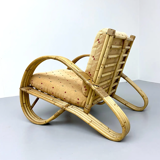 Chaise longue en rotin, bambou et tissu, France, années 1960