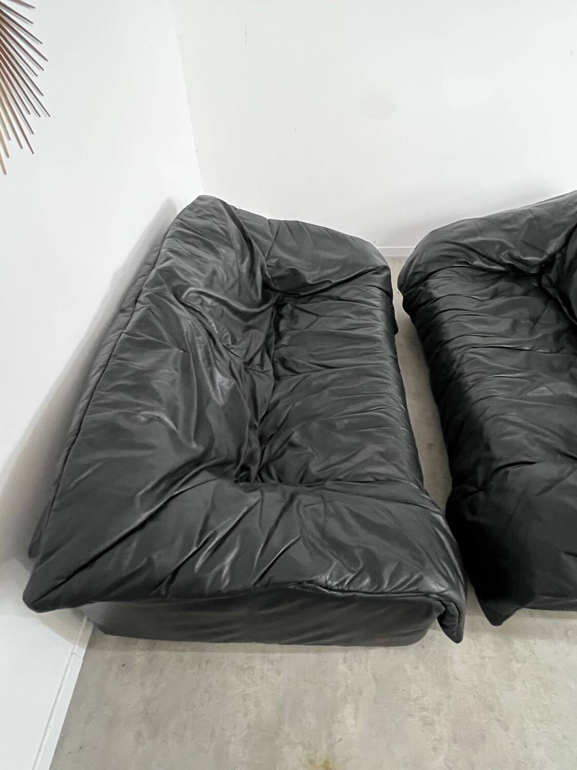 Vintage sofa set roset line Flou Flou designer sofa 80s black leather