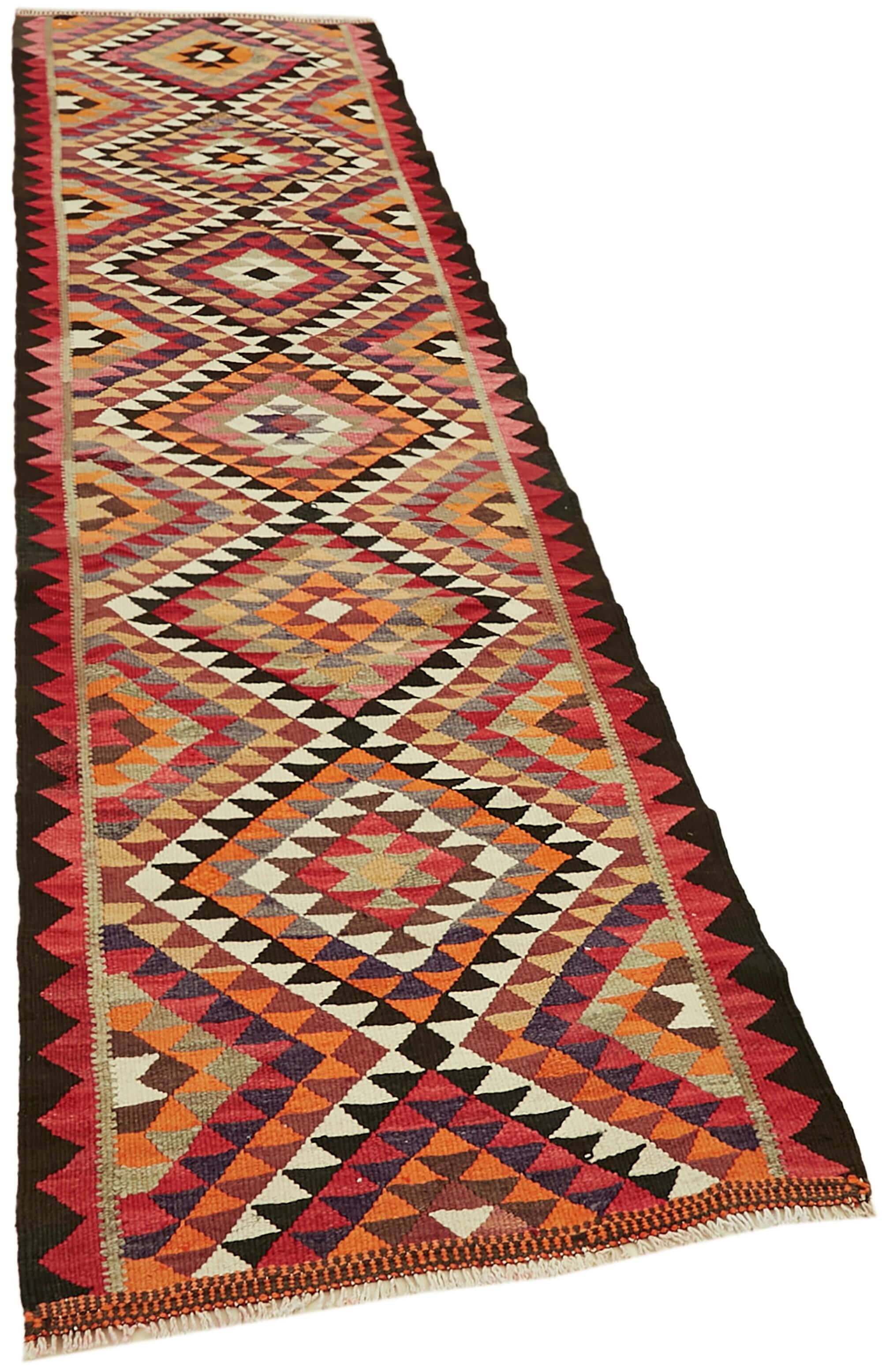 Turkish Handwoven Vintage Herki Kilim 90 cm x 332 cm