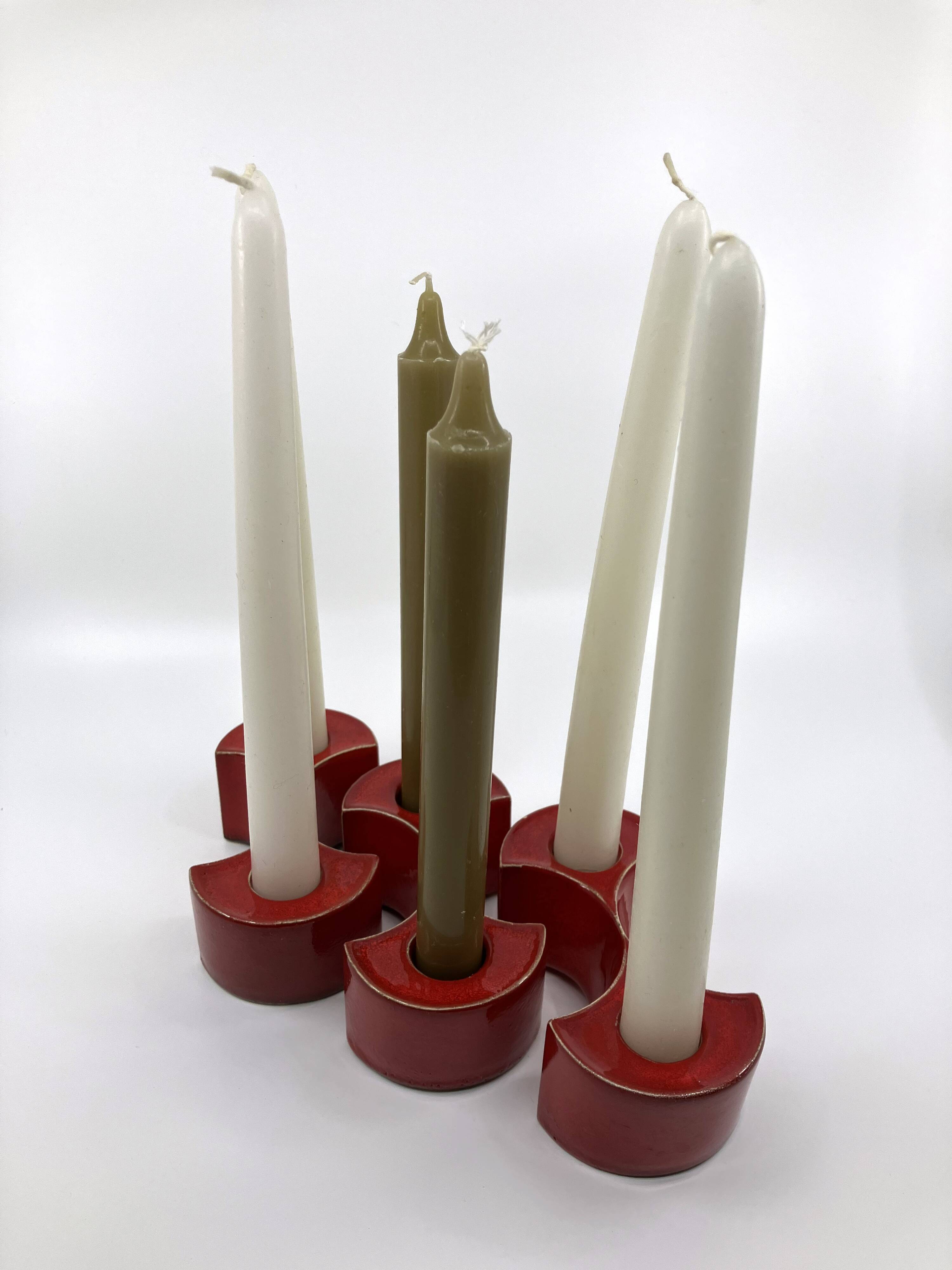3 red ceramic candlesticks • Cari Zalloni • Steuler • 1970