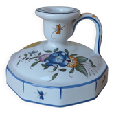 Malicorne earthenware candle holder by Emile Tessier with floral decoration