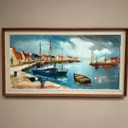 Original Swedish Oil on Canvas – “Boats” by Lennart Börje – Signed – Vintage & Framed 88.5 cm x 48.5 cm (34.8" × 19")