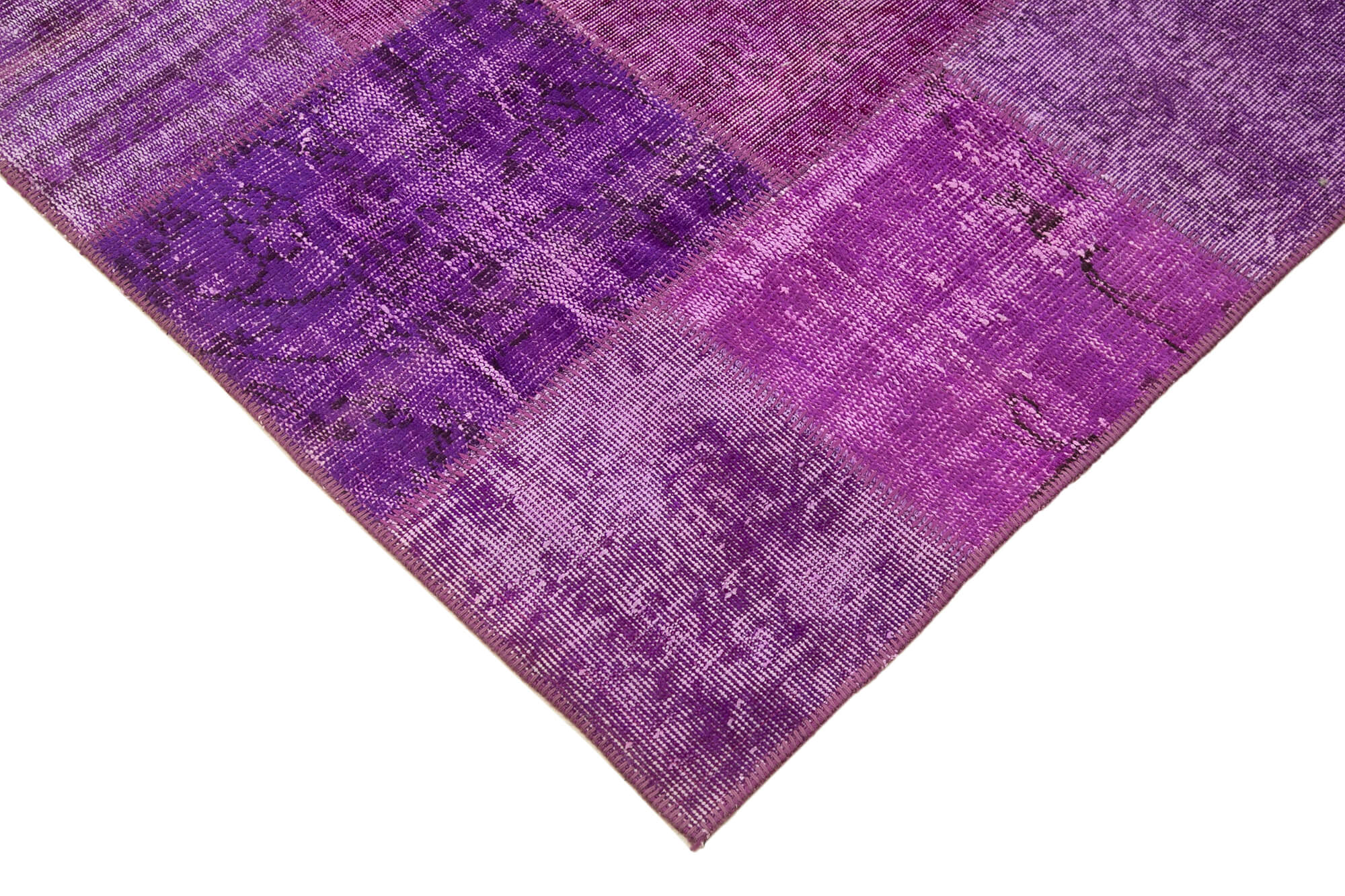 Hand-knotted oriental overdyed 190 cm x 300 cm purple patchwork carpet