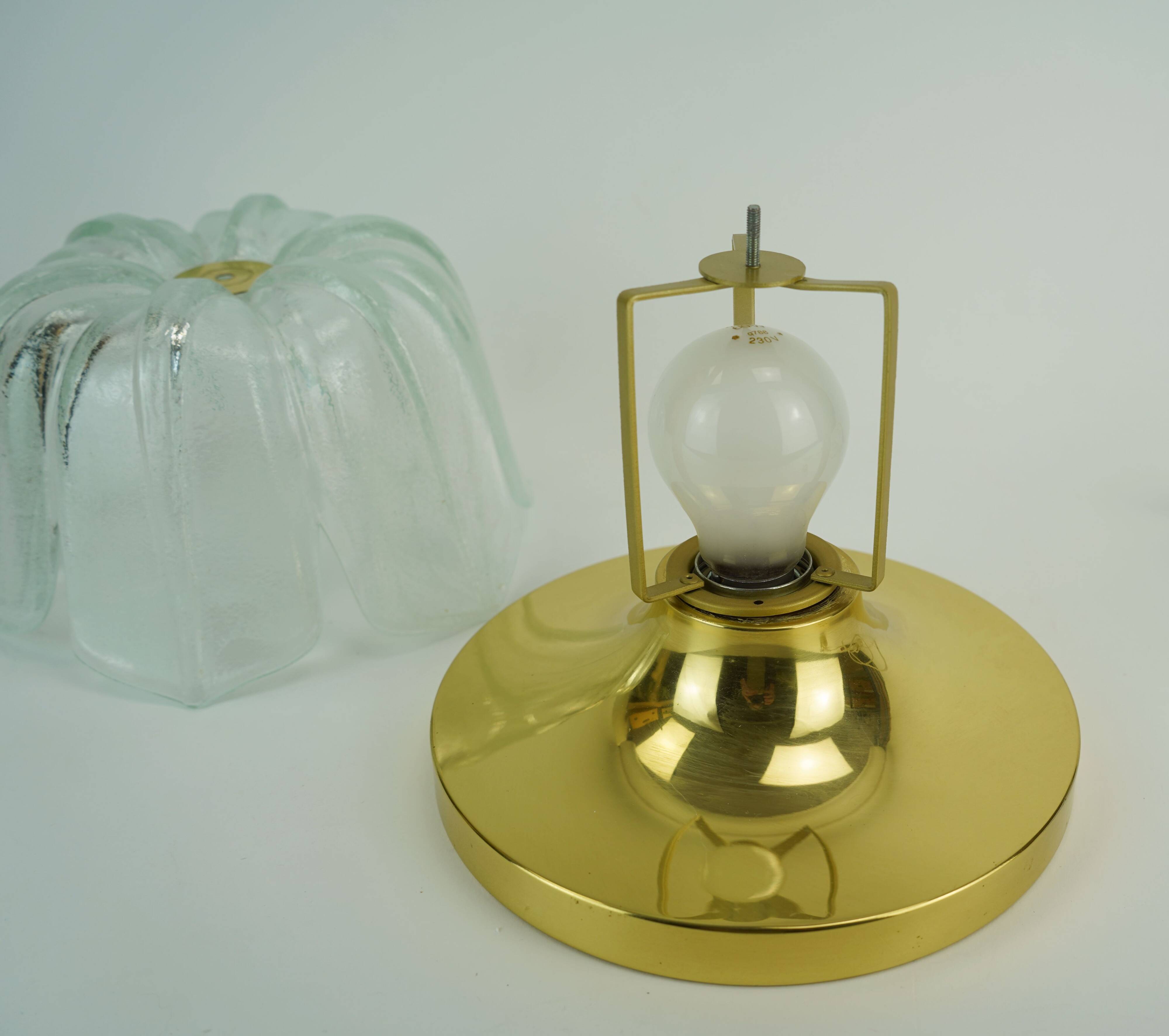 Limburg flush mount model a475 3031 flower-shaped glass shade and brass 70s