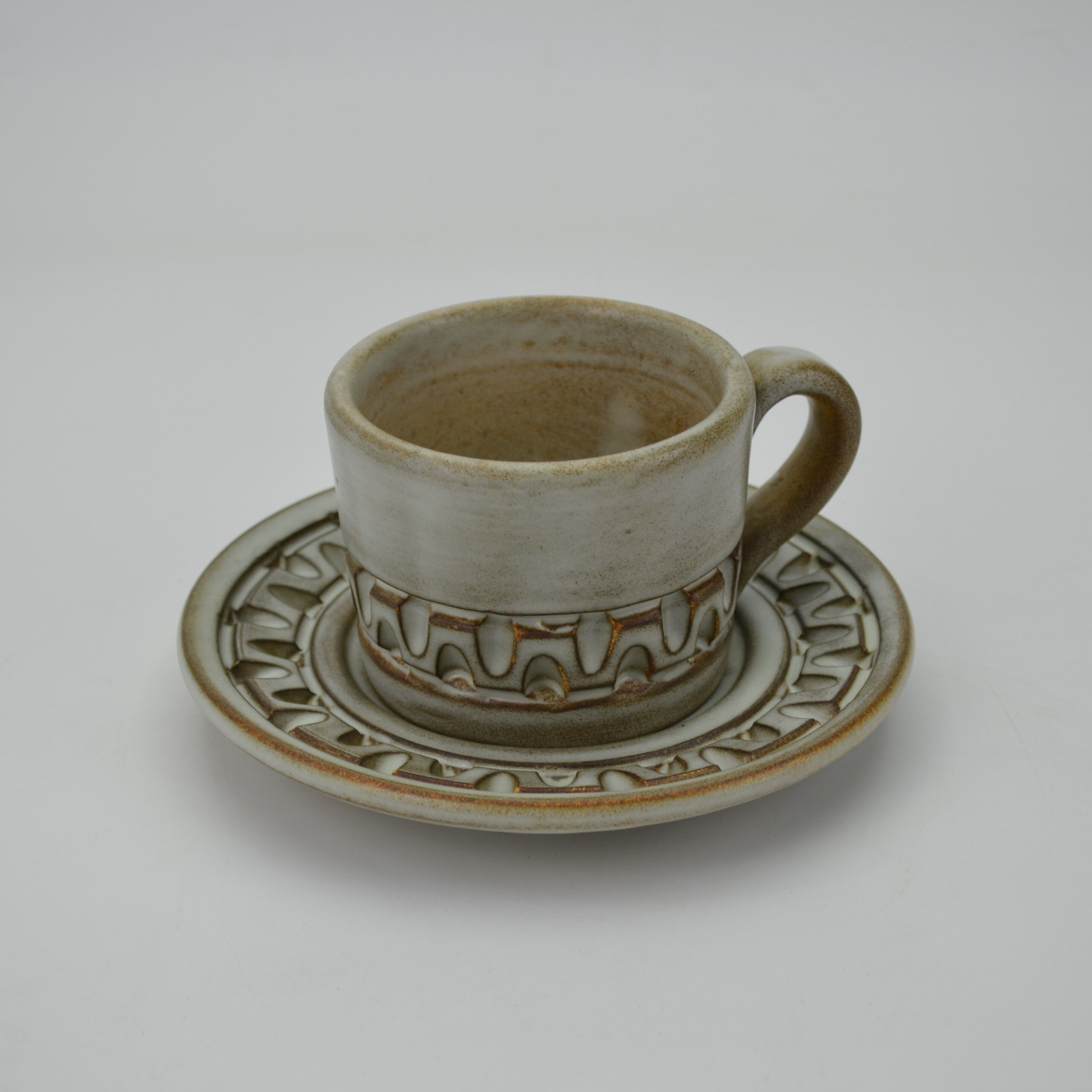 Ceramic coffee set with champlevé décor by Huguette Bessone