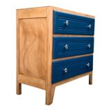 Art Deco chest of drawers in raw wood and blue, 1940