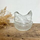 Glass hen sugar bowl