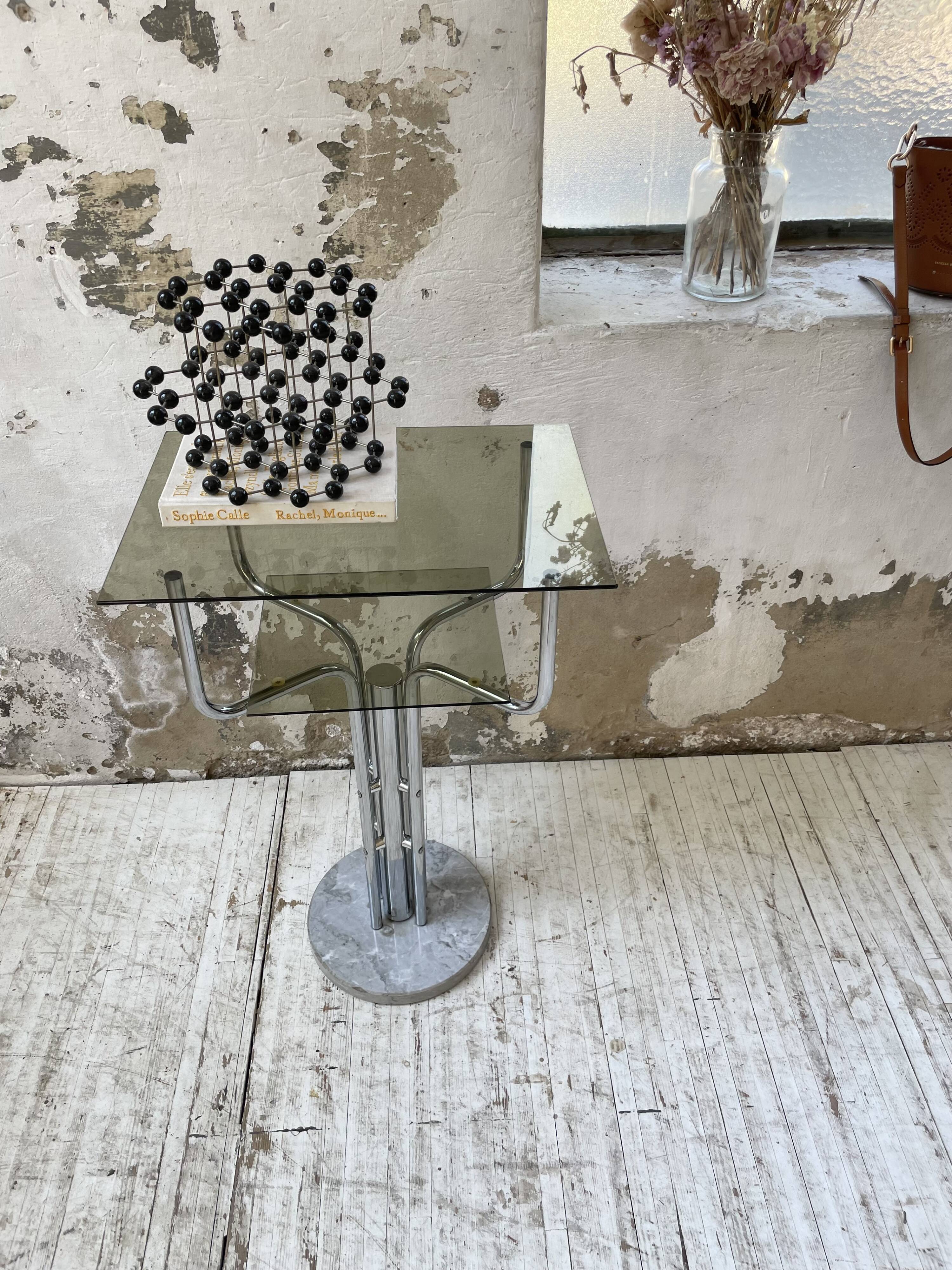 80s glass and marble console