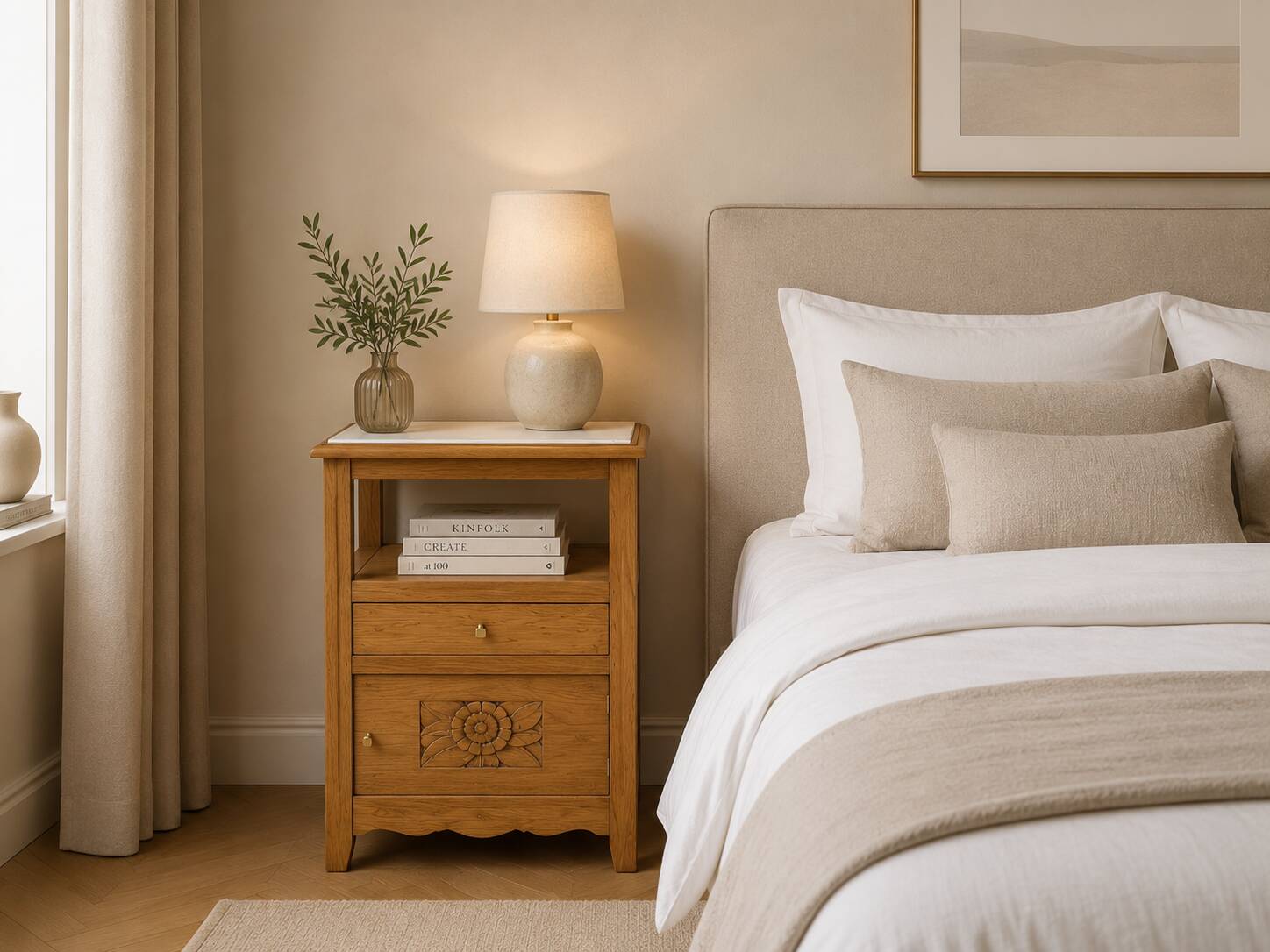 Art Deco pair of bedside tables in oak, 1930s.