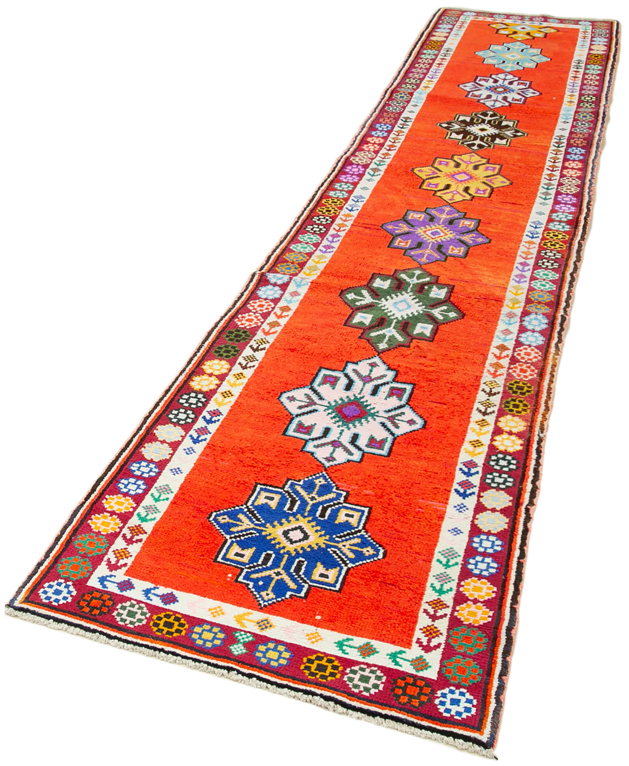 Handmade unique oriental orange runner rug 82 cm x 375 cm