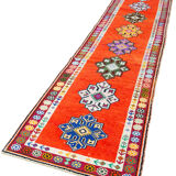 Handmade unique oriental orange runner rug 82 cm x 375 cm