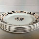 Six old flat earthenware plates from the 1930s, water lilies model