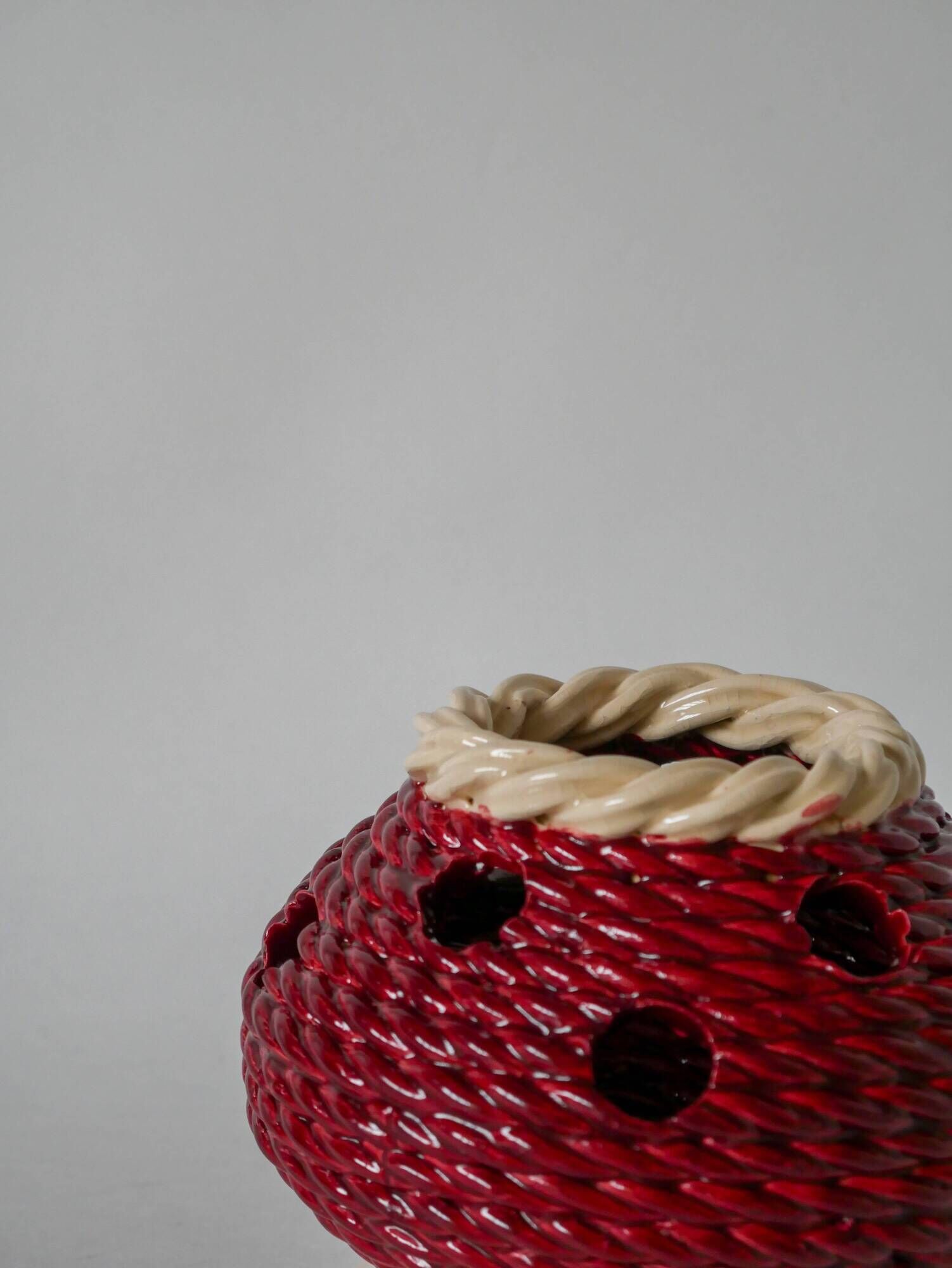 soliflore vase in burgundy and cream braided slip, 1960