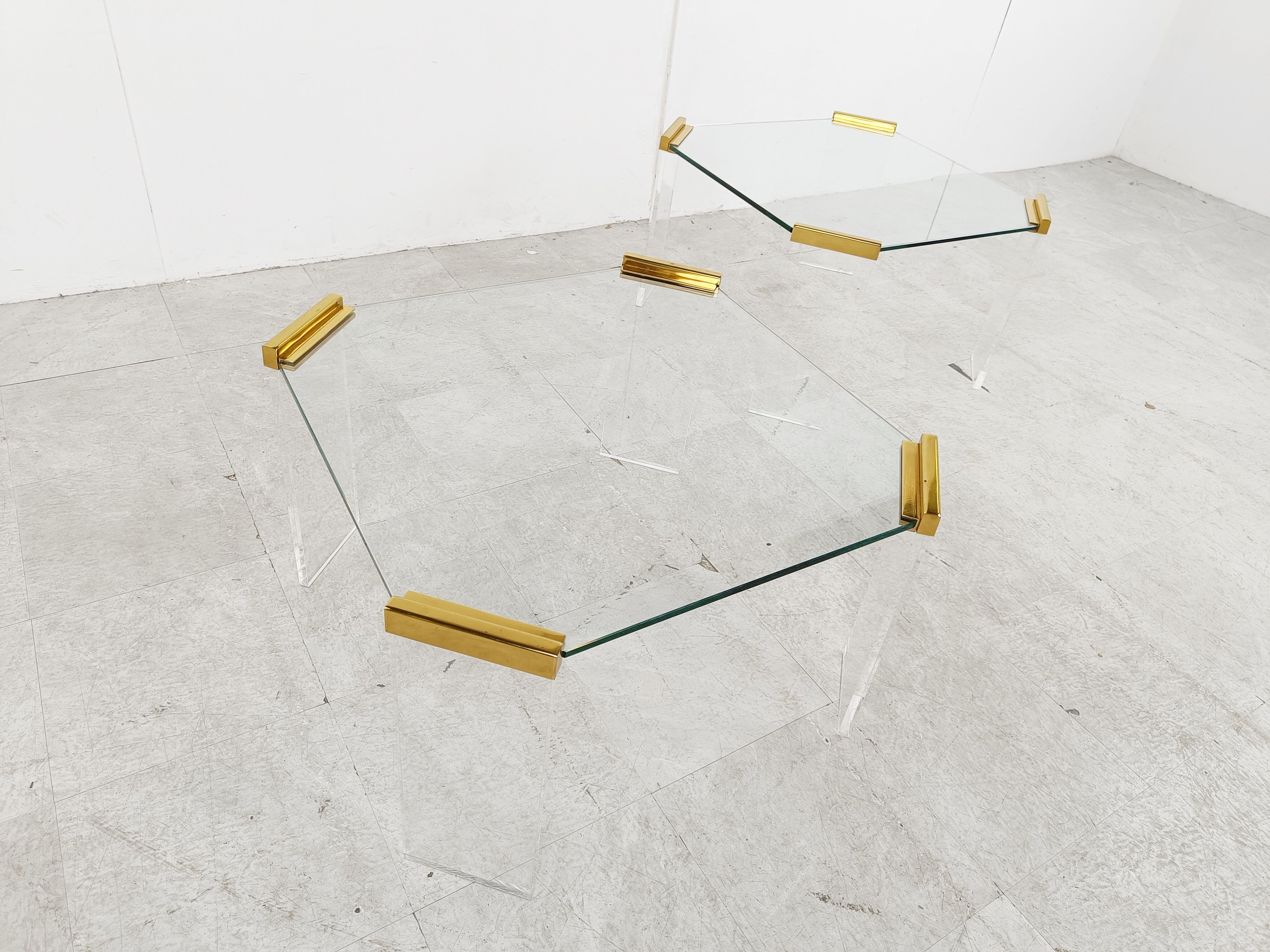 Lucite and brass coffee or side tables, 1970s