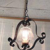 Vintage metal and glass pendant light - mid-20th century