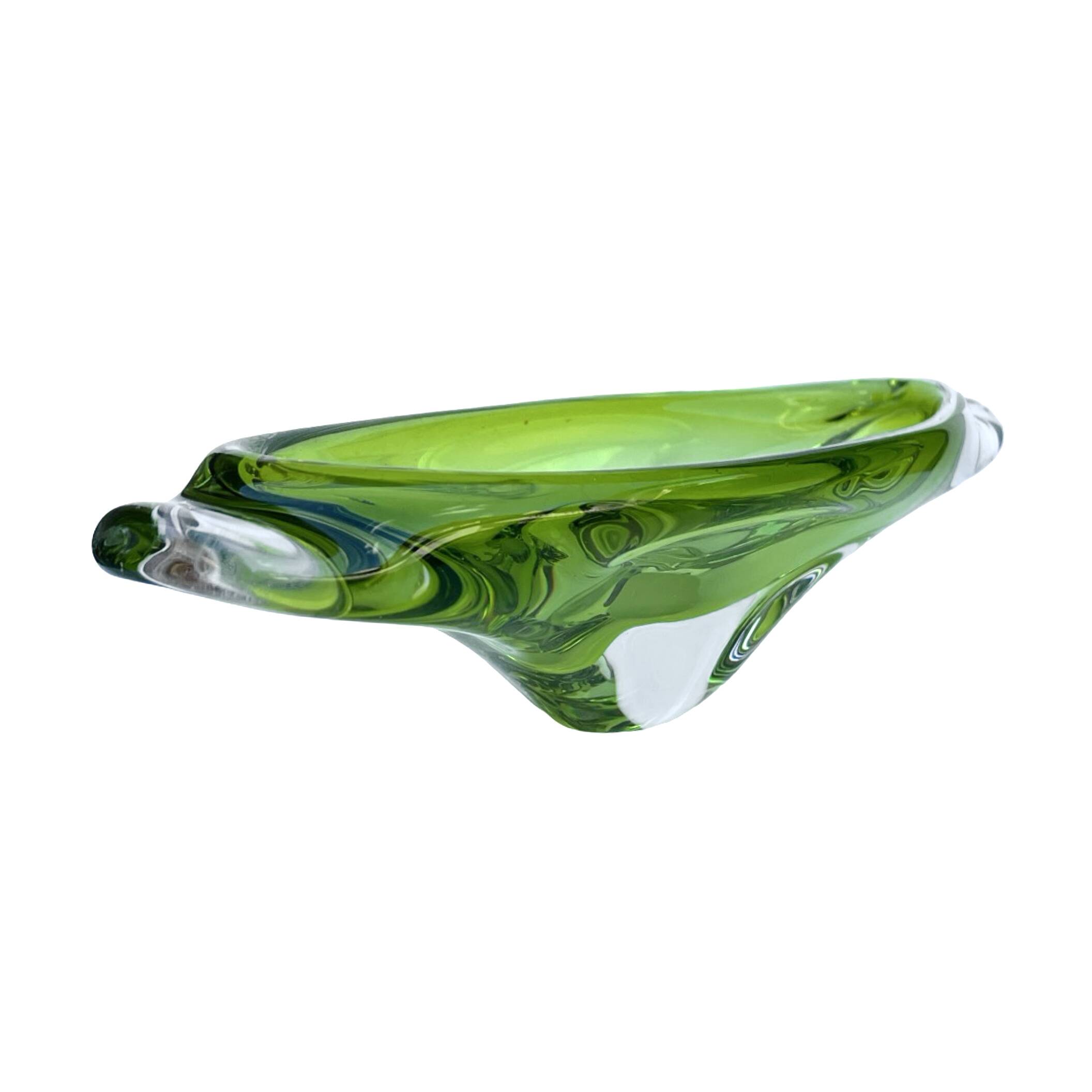Green glass bowl, designed by J. Broz, Skrdlovice, Czechoslovakia, 1960s.