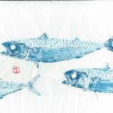 Gyotaku of a school of mackerel, framed
