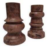 Deux pots stylos crayons bois tourné vintage