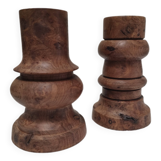 Two vintage turned wood pen and pencil pots