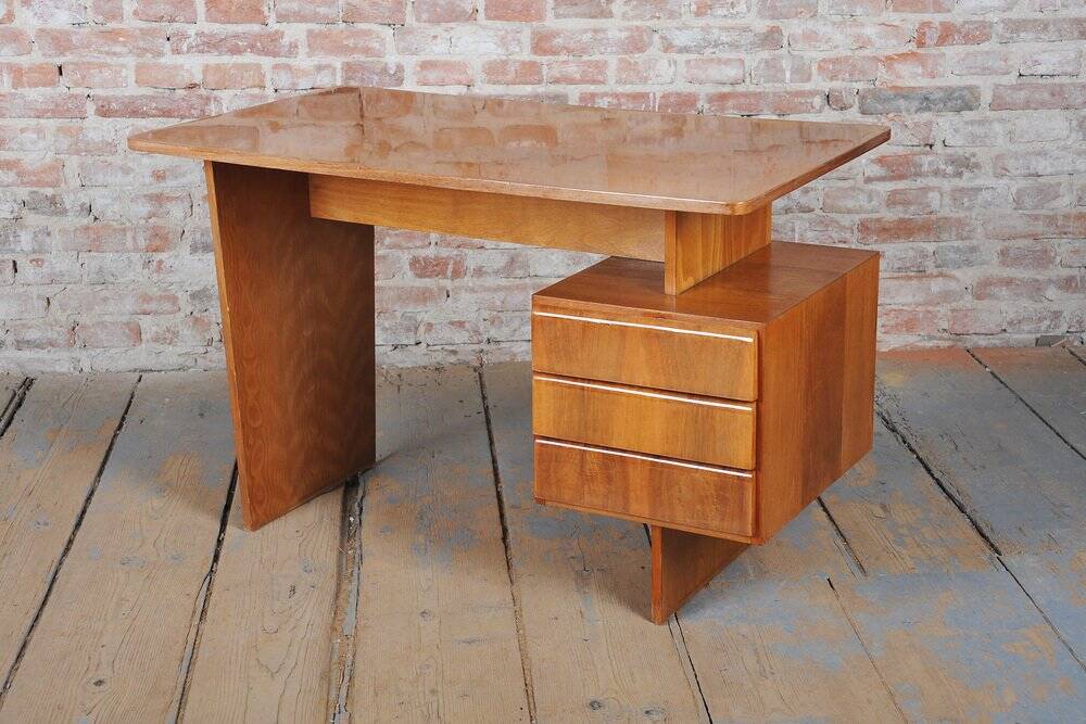 Mid-Century Walnut and Oak Writing Desk from B. Landsman, Czech, 1950s