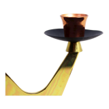 Double teak and brass candle holder