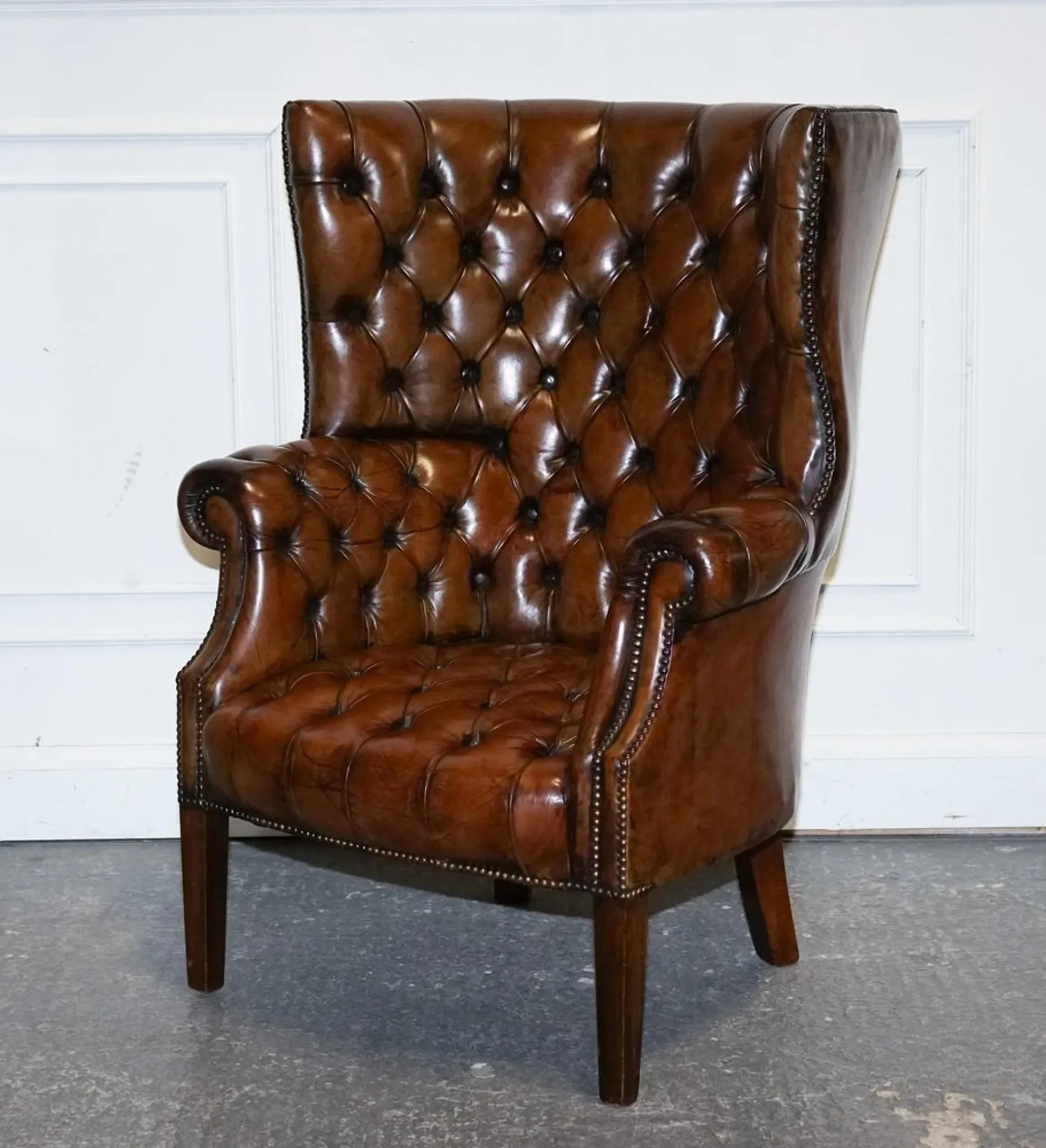 Chesterfield Porter Wingback Chair in Hand-Dyed Leather