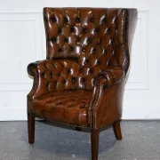 Chesterfield Porter Wingback Chair in Hand-Dyed Leather