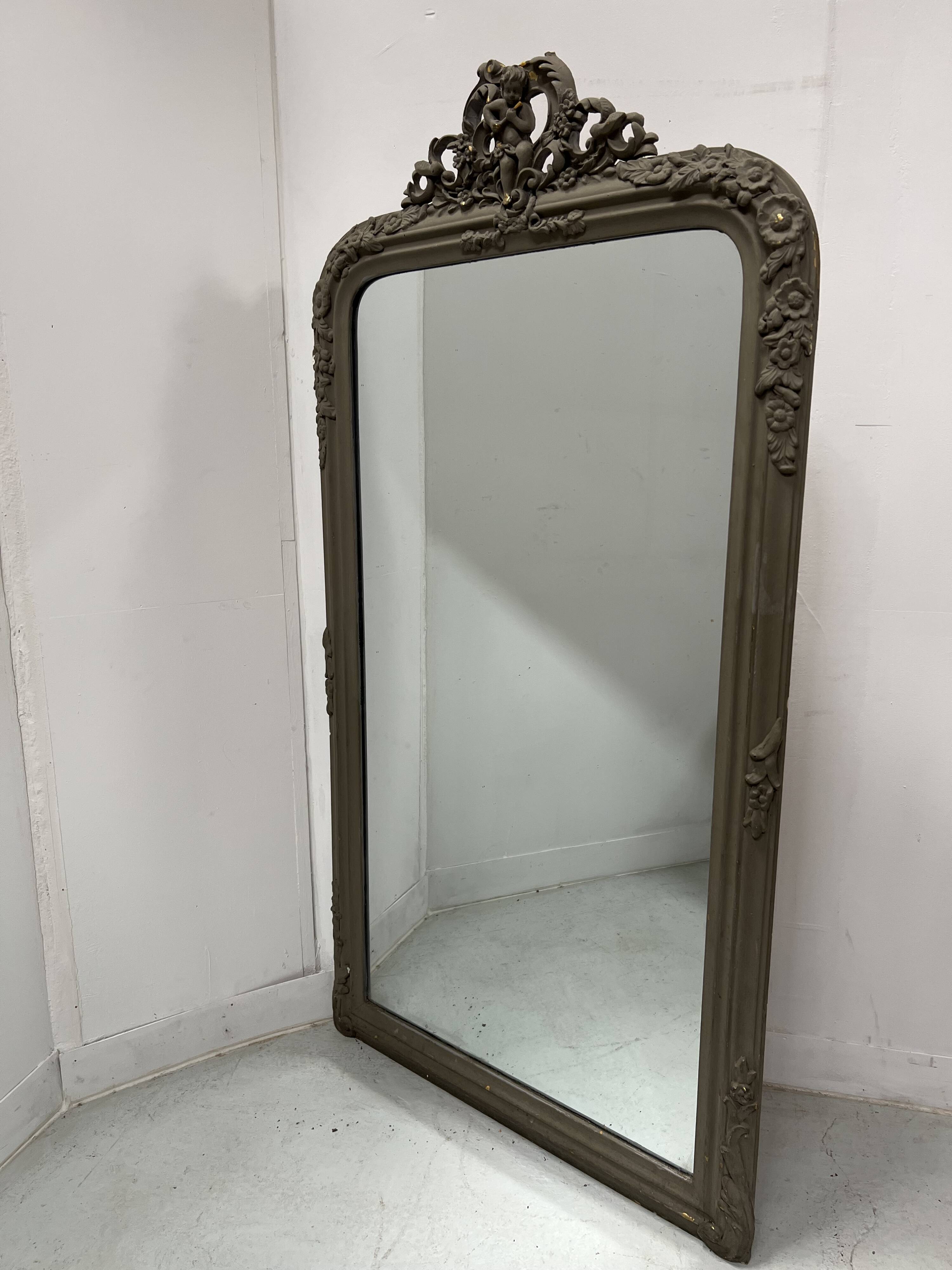 Louis XV style mirror in wood and patinated stucco, 20th century