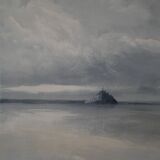 Painting by artist painter Le Mont Saint-Michel, golden frame, 90s, shade of gray
