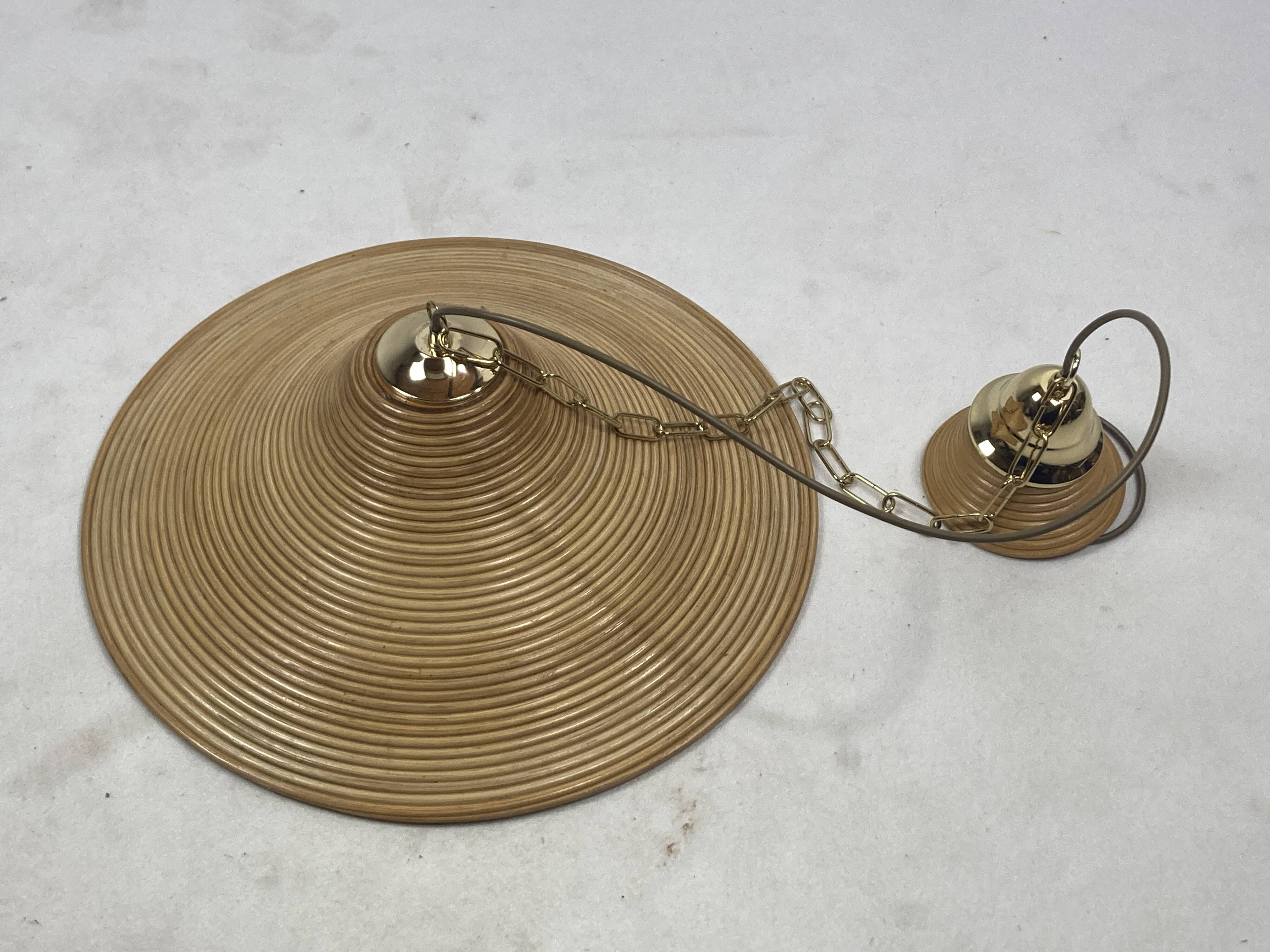 Pencil Split Reed, Rattan, Bamboo & Brass Pendant hanging lamp, Italy, 1970s