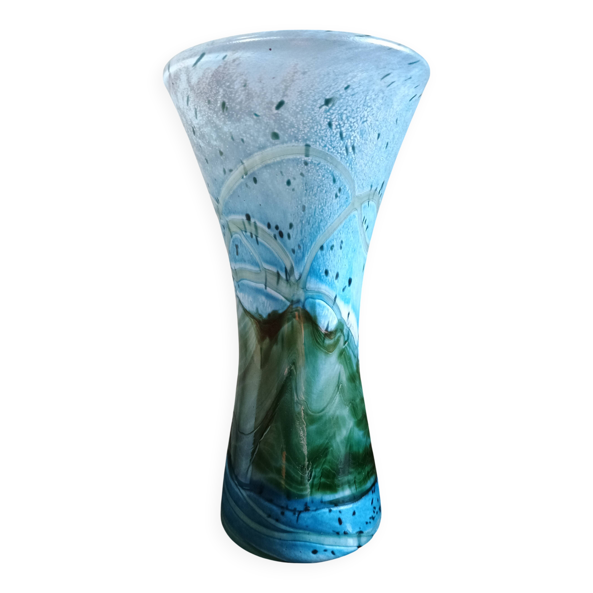GOZO Malta - Vintage vase model "Algues" - blue & green glass