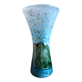 GOZO Malte - Vase vintage modèle "Algues" - verre bleu & vert