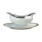 Vintage sauce boat porcelain Limoges silver-plated made in France.