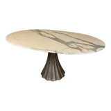 Oval marble dining table with iron base