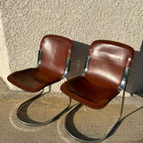 Paire de chaises cuir et métal chromé année 70