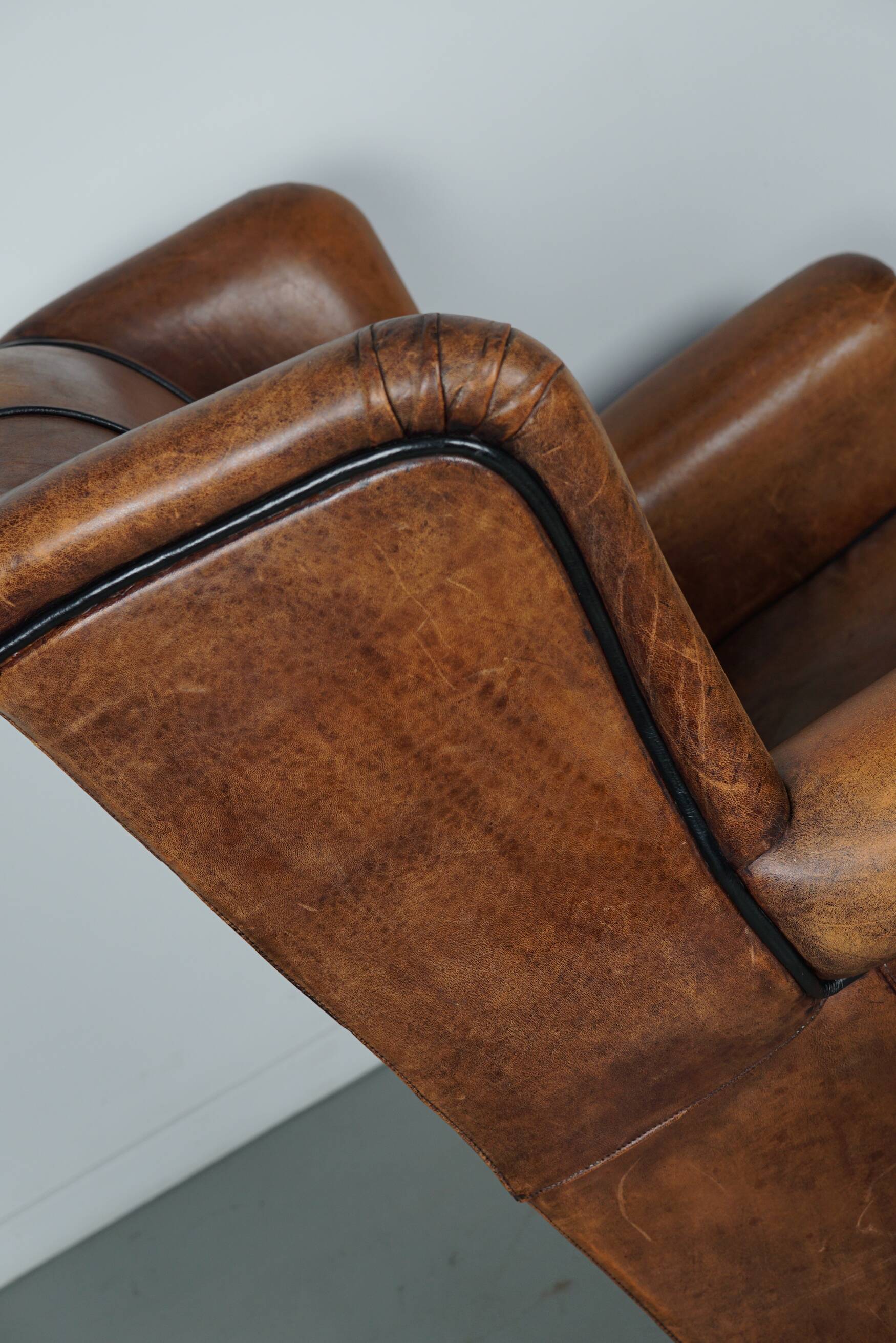 Fauteuil hollandais vintage en cuir cognac