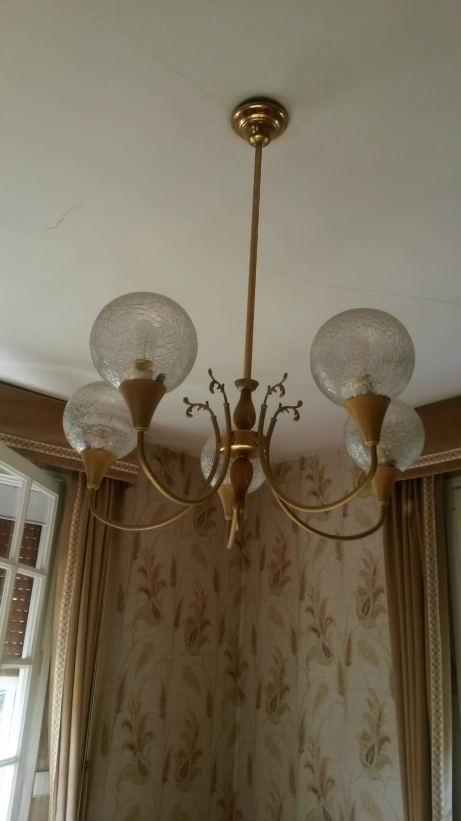 Brass and glass chandelier year 70