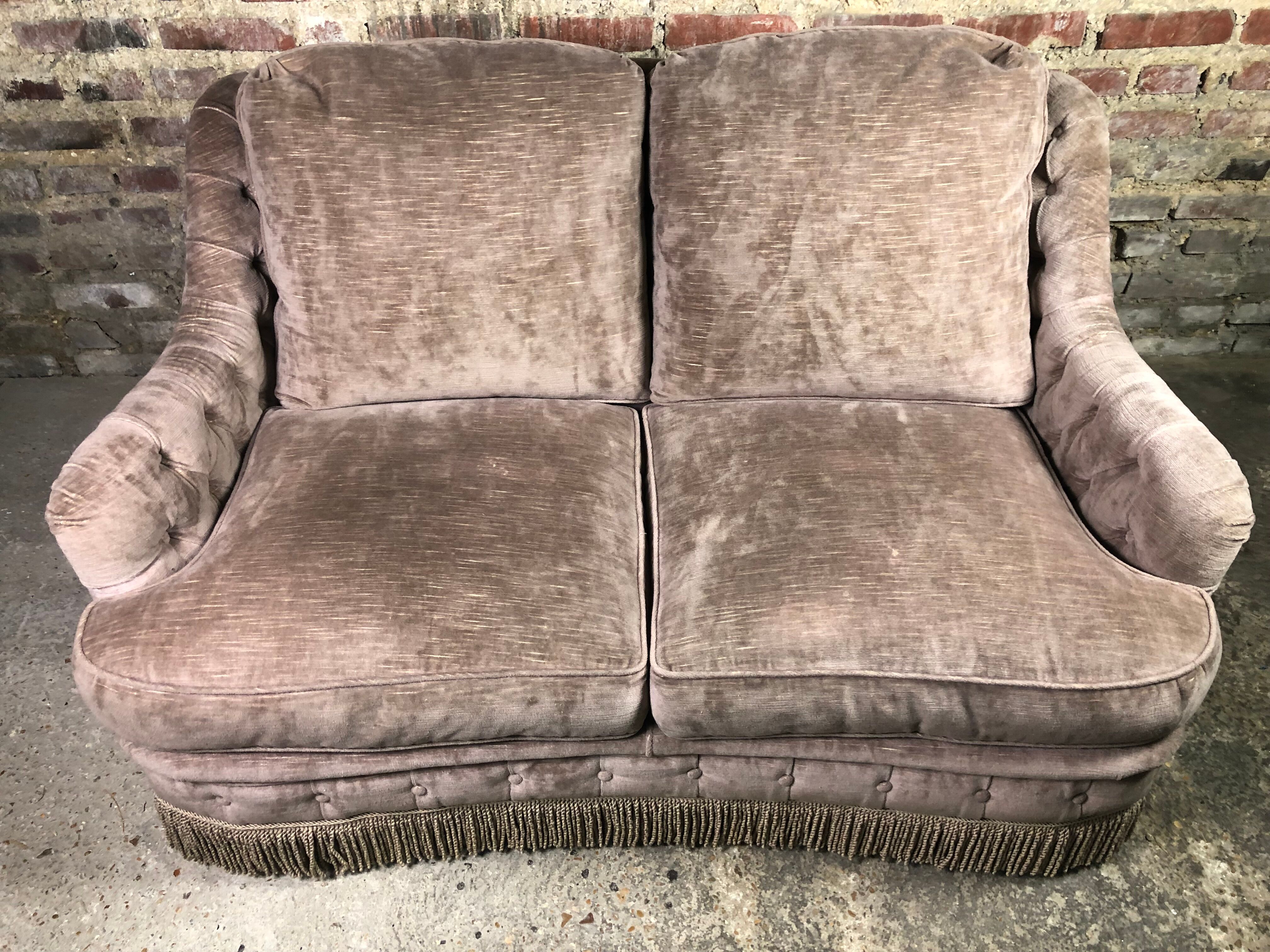 vintage velvet taupe sofa 70's style