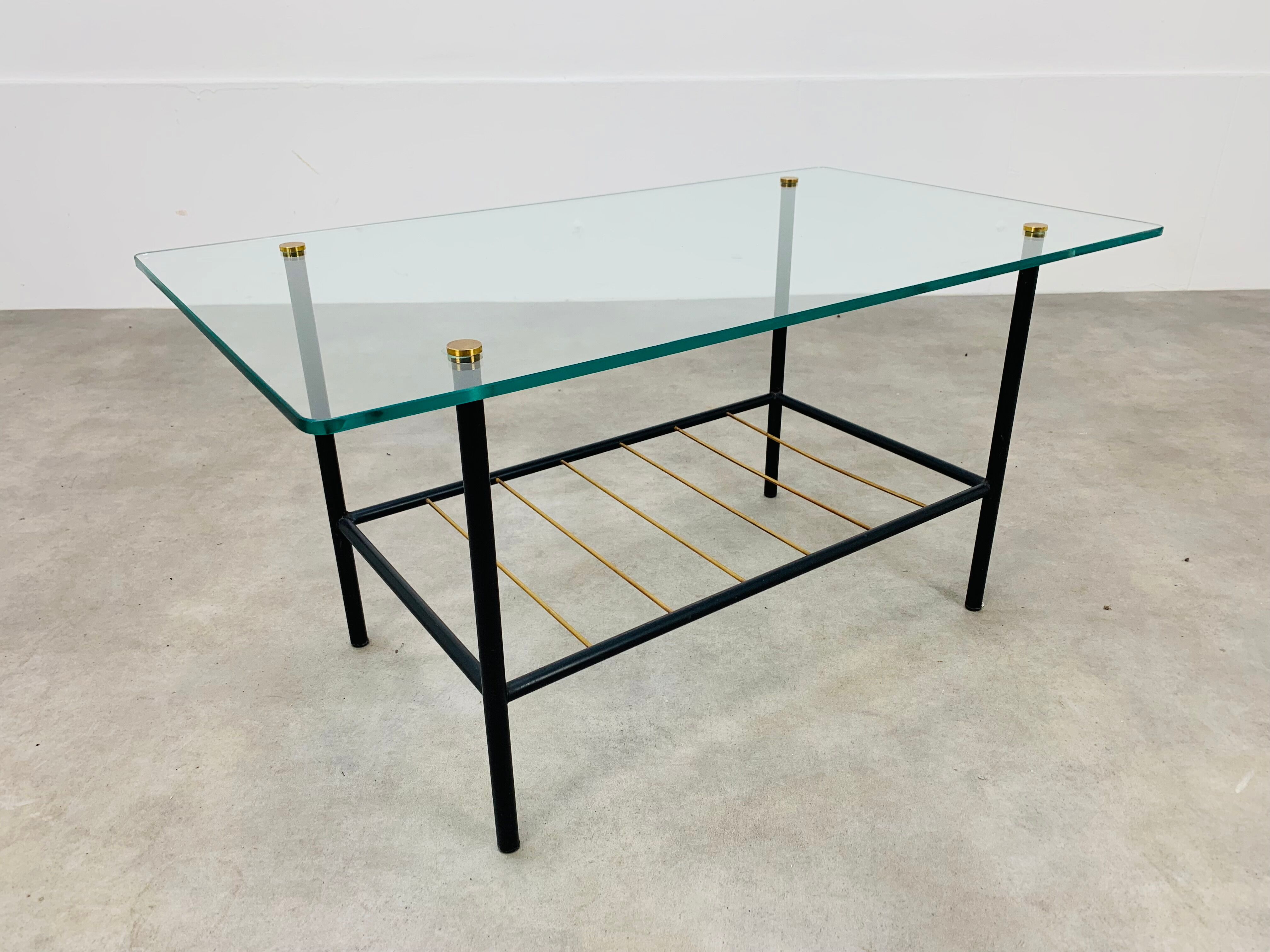 Coffee table 50s glass metal brass sofa tip