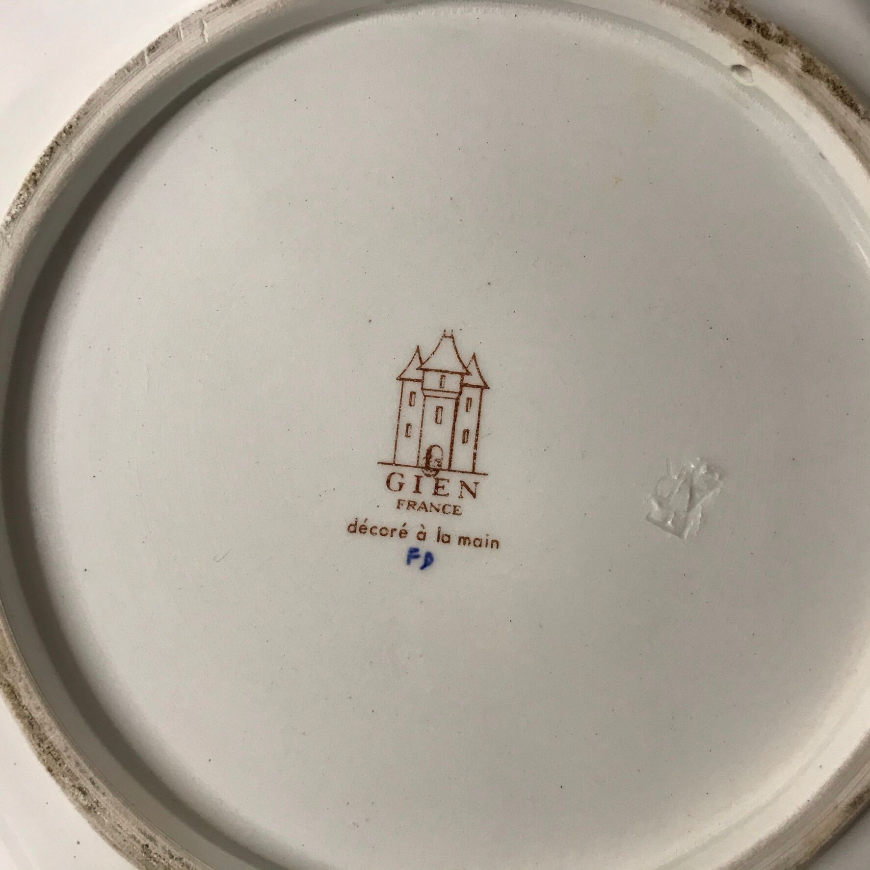 Old pair of earthenware plates Gien peony model XXth