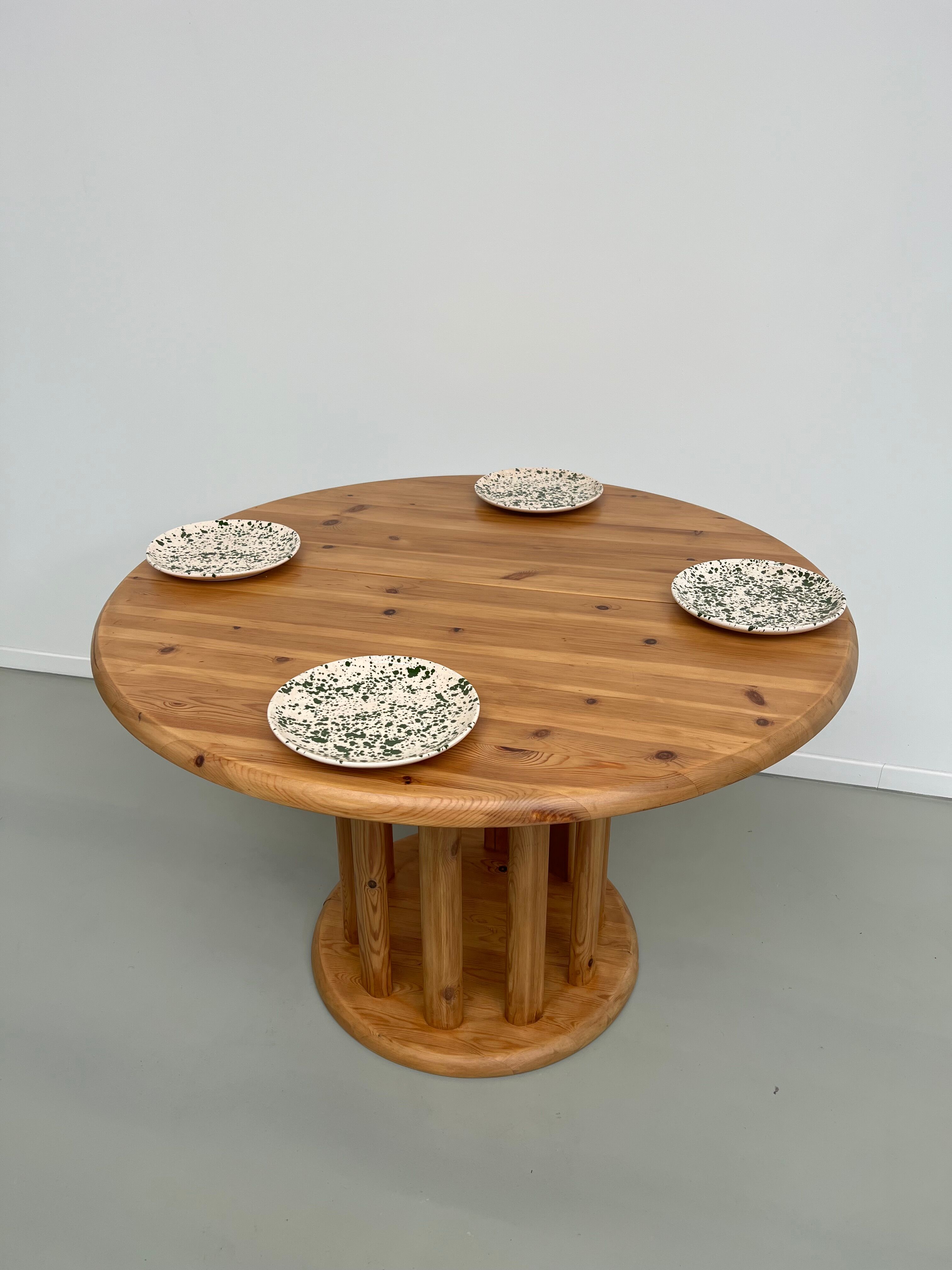 Circular pine dining table by Rainer Daumiller, 70s