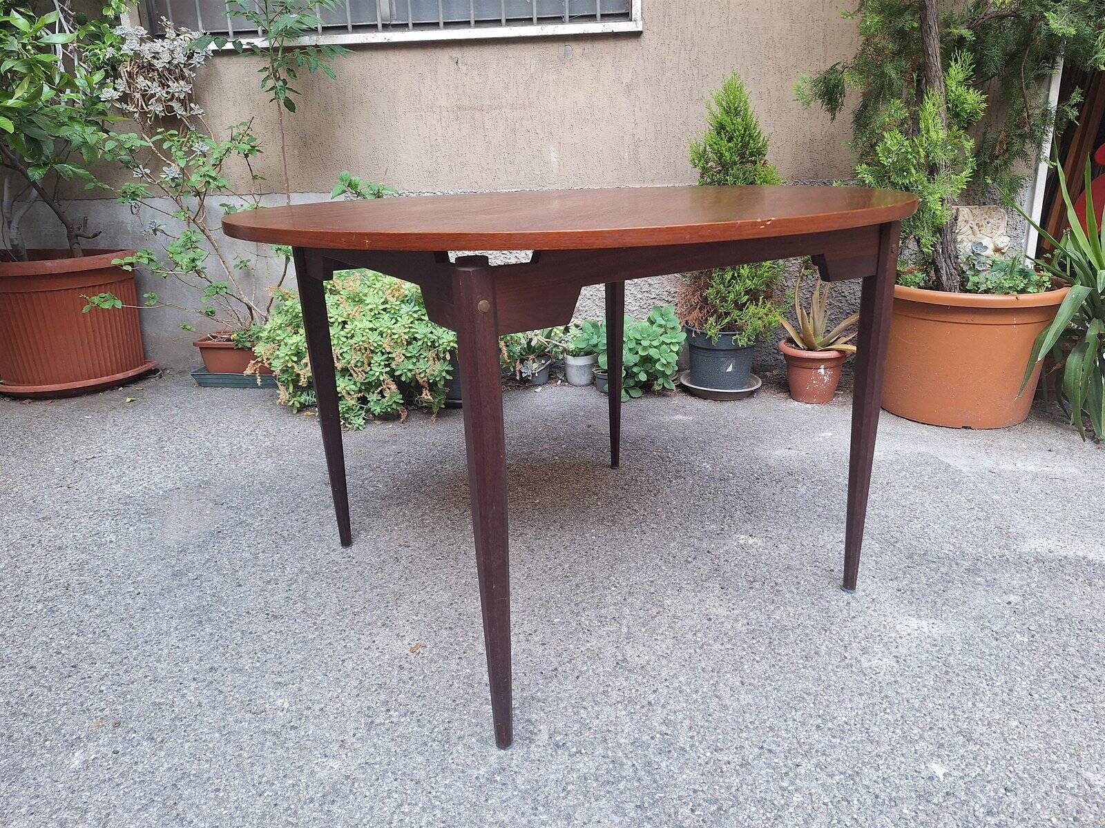 Wooden Dining Table with Round Top, 1950s
